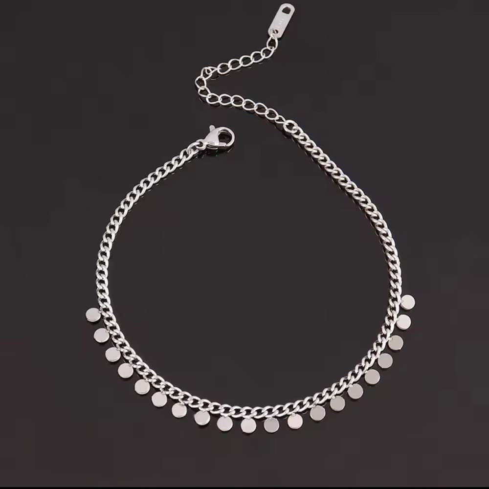 SILVER Minimalist Disc Charm Chain Anklet Bracelet 
Adjustable Stainless Steel